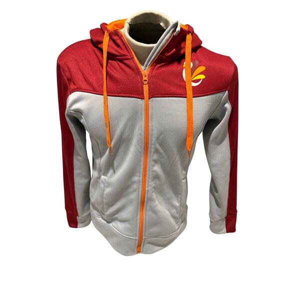 Women’s Running Man Alanic Full Zip Hoodie Red Gray Turkey Tracks Oklahoma City - Picture 1 of 8